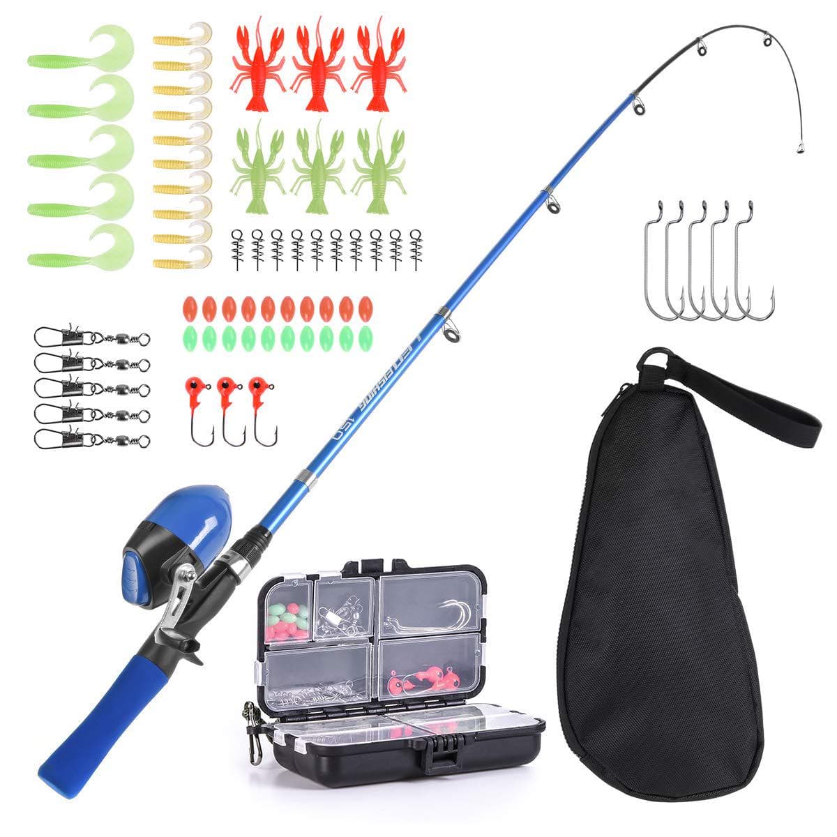 Kids Fishing Rod and Reel Combo Full Kit 1.5m Telescopic Fishing Casting Rod Spincast Reel Set with blue