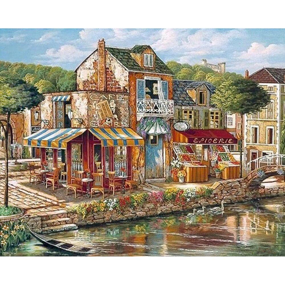 DIY 5D Diamond Painting Cross Stitch Diamond Embroidery Romantic Town Needlework Home Decorative 20X30CM