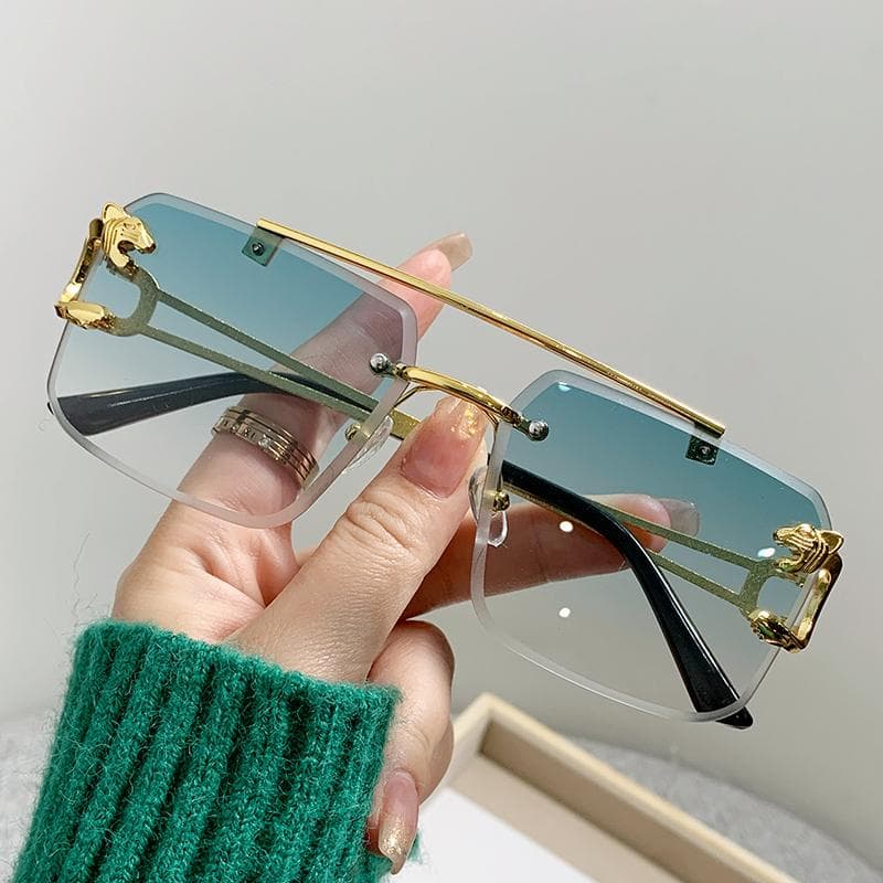 Rimless Square Double Bridge Sunglasses Vintage Trendy Stylish For Women Men Fashion Brand Designer Shades Eyewear