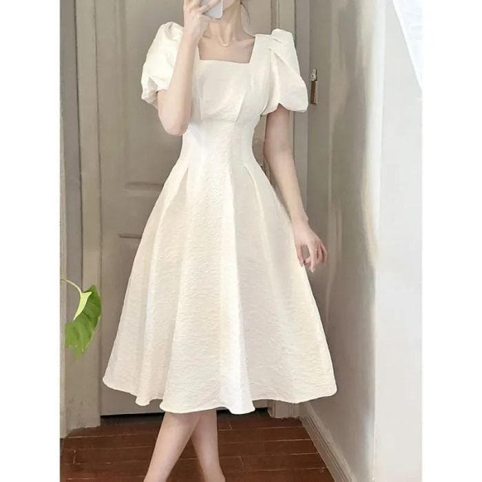Summer New White Long Dress Women's Waist Looks Thin and Small, Fresh Temperament Short-sleeved Dress 2XL white