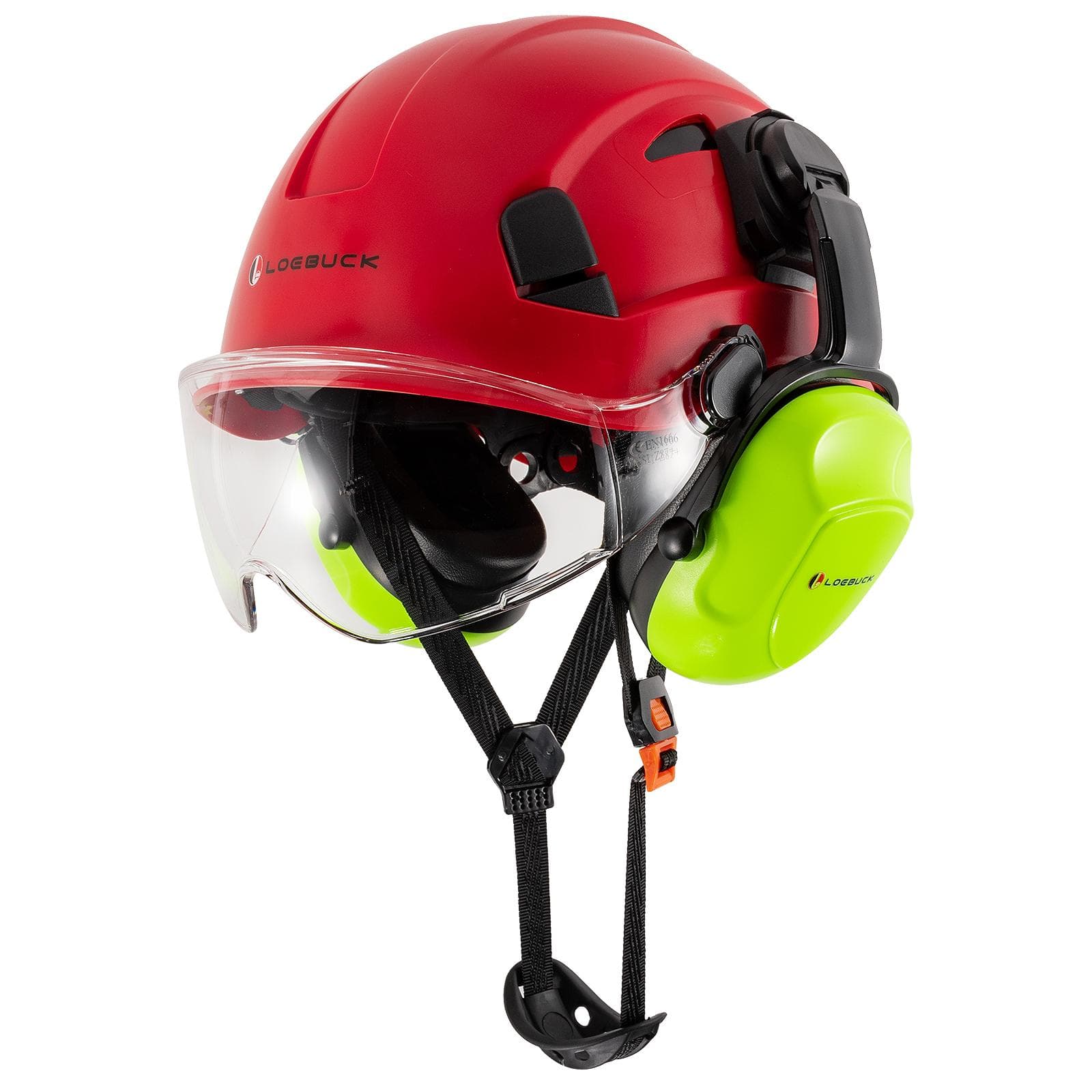 LOEBUCK American style construction work safety helmet with goggles and noise-reducing industrial protective soundproof earmuffs Hard hat Red +T Suit