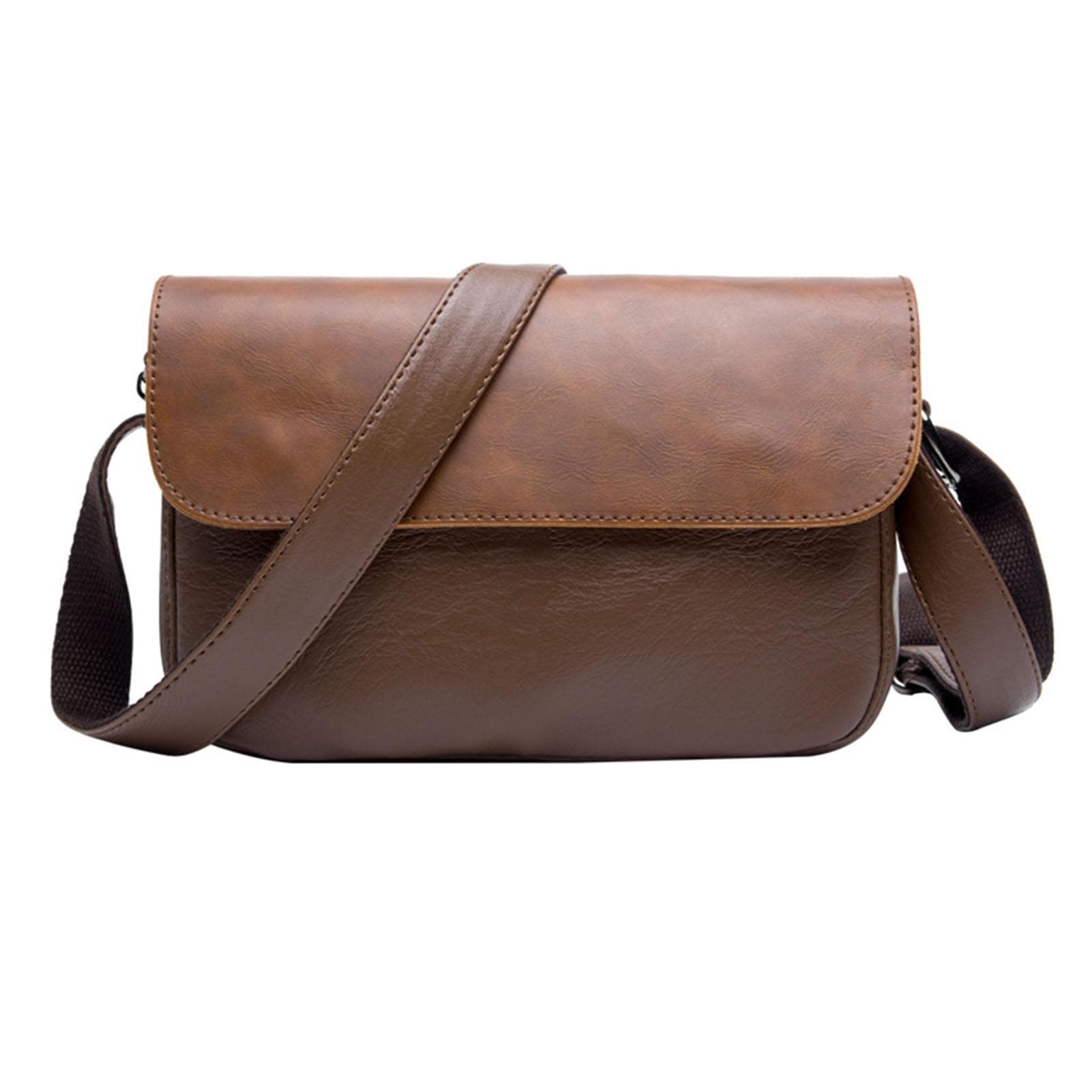 Men Shoulder Bag Retro Casual PU Leather Small Crossover Bag for Travel Business Daily Commute Uniform Size khaki