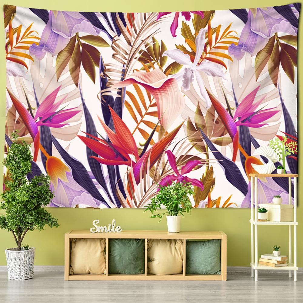 Oil Painting Parrot Southeast Asian Style Decor Tapestry Fashionable Tropical Plant Polyester Fabric Mandala Home Wall Hanging 95x70CM