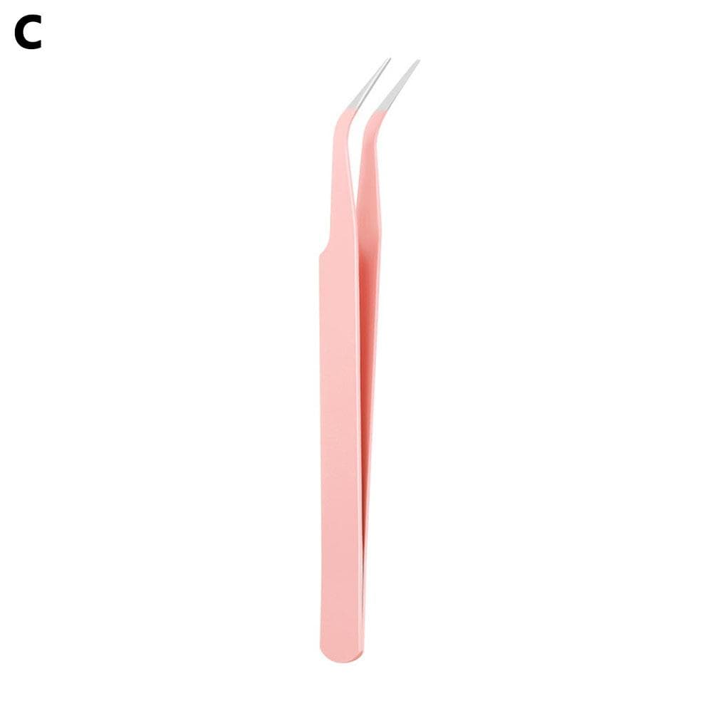 Eyelash Tweezers Steel Colorful Lash DIY Tools Applicator Eyelash Cluster False Makeu T3J1 pink-One size