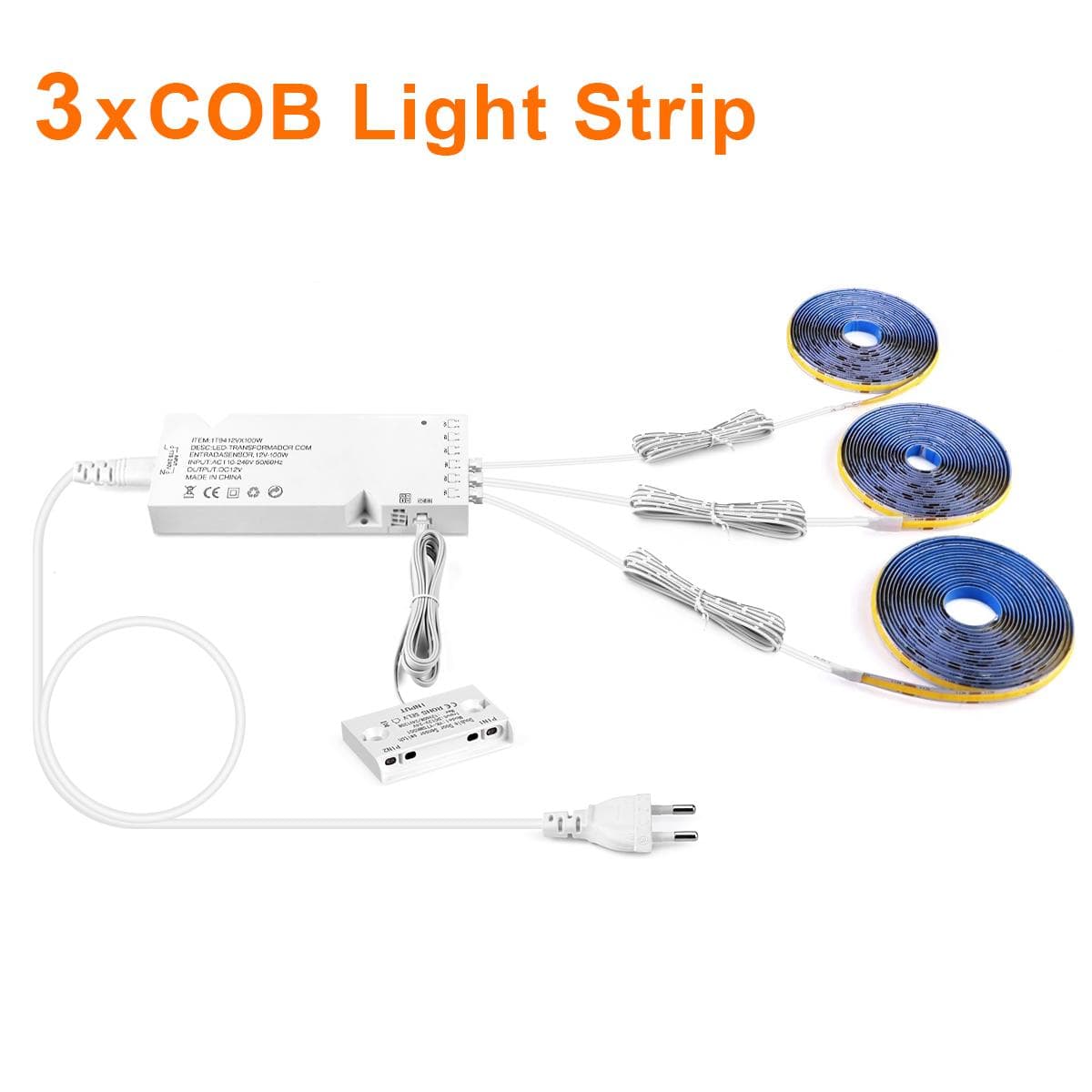 Double Door Sensor Control COB LED Strip Lights Smart Showcase Wardrobe Wine Cabinet Integrated Lighting Proximity Sensor Switch 3PCS-2M warm white