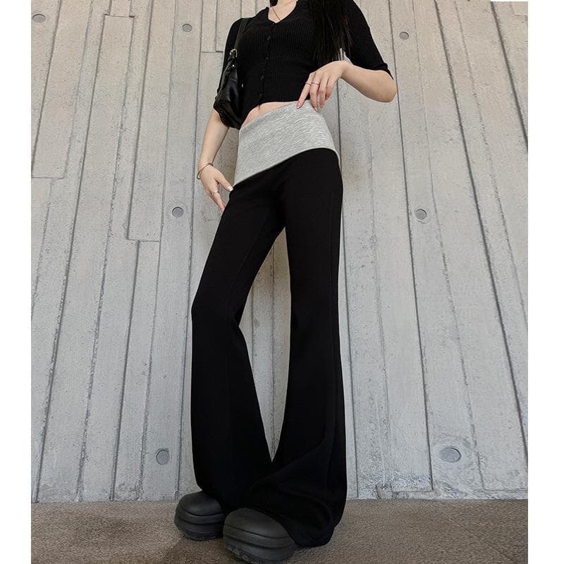 Low-waisted Bell-bottom Pants for Women In Spring and Autumn New Slim American Sweatpants Design Sense Casual Contrasting Yoga Pants L