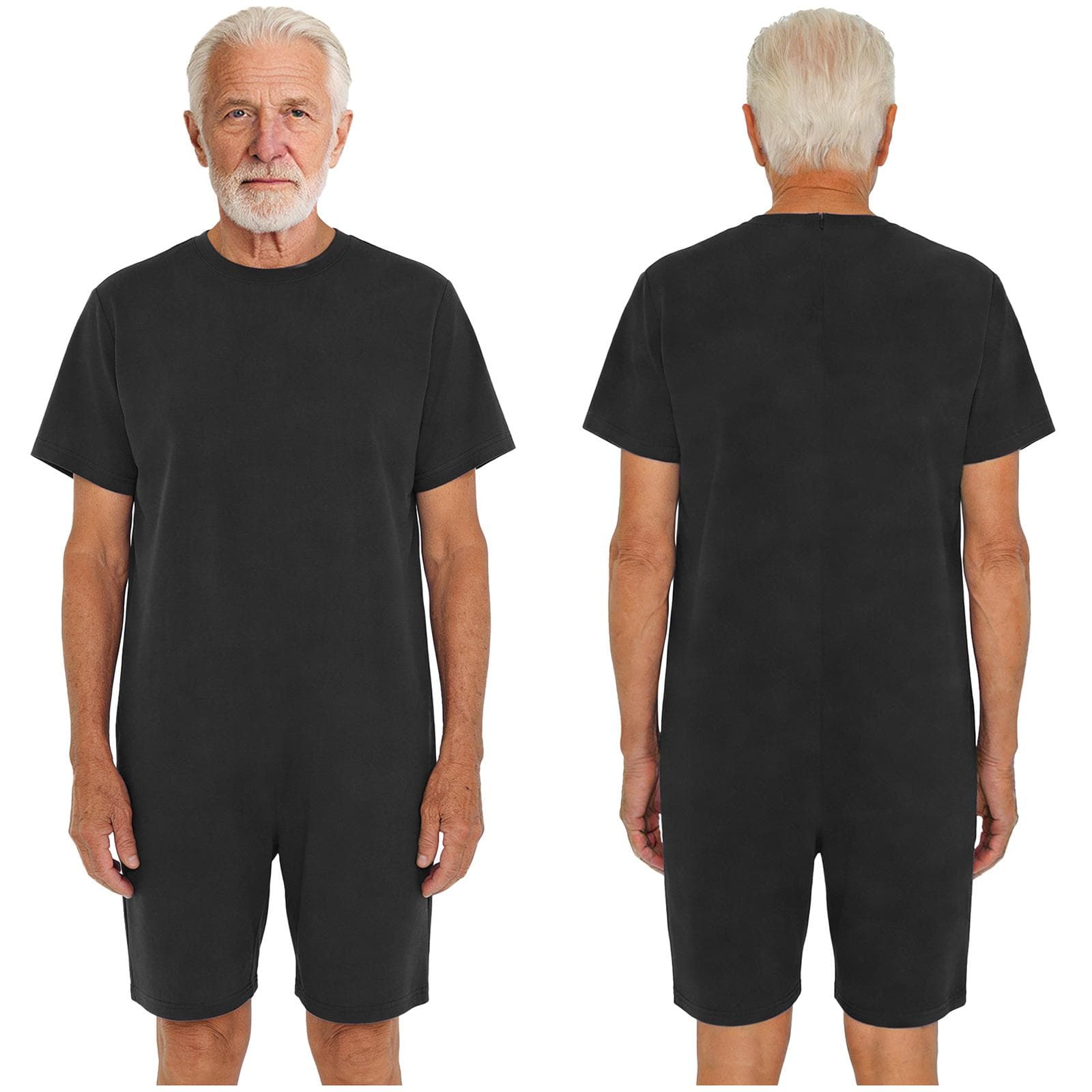 All-Day Adaptive Solution S-3XL for Adults: Unisex Anti-Strip Romper with Back Zip, Short Sleeve for Comfort & Safety 3XL black