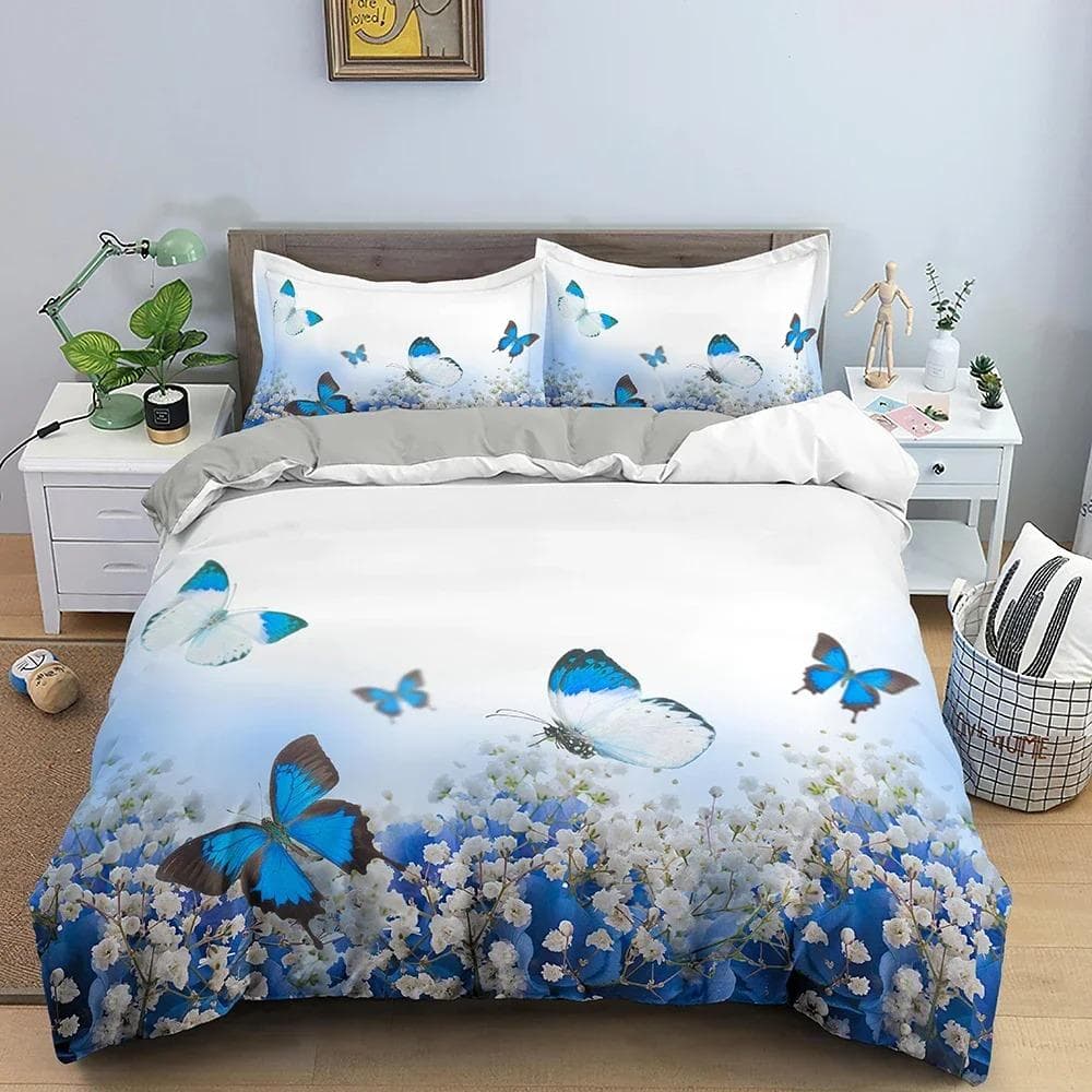 Butterfly Duvet Cover Set Soft Comforter Cover Butterflies In The Flowers Pattern Bedding Set Full King Queen Size Bedclothes 70x133cm 2pcs