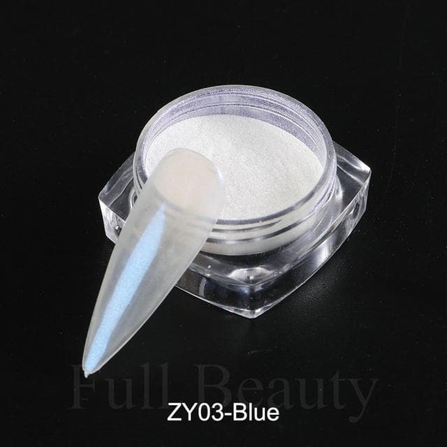 Mirror Nail Powder Pigment Pearl White Rubbing on Nail Art Glitter Dust Chrome Aurora Blue Manicure Holographic Decorations TRZY blue
