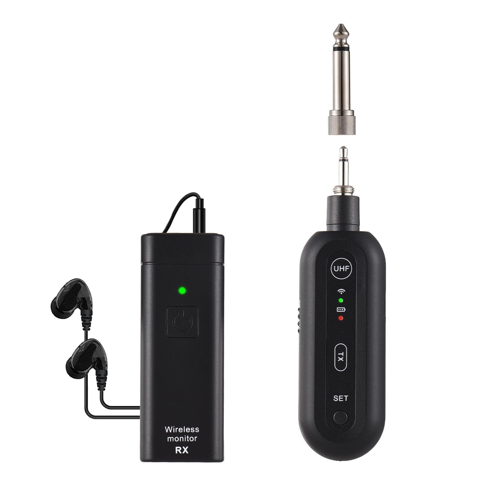 Wireless In-Ear Monitor System UHF 90 degrees Rotate Transmitter Receiver Set Automatic Pairing with black