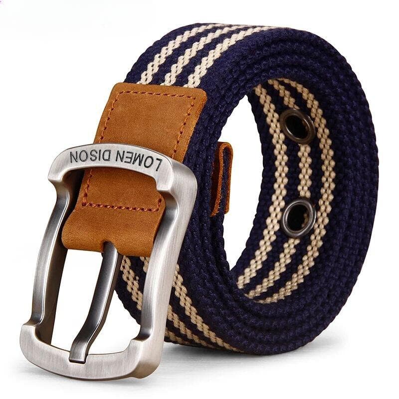 3.5cm Outdoor Canvas Men's Belt Solid Color Black and Red Striped Woven Alloy Pin Buckle Sports Overalls Belt for Men Wholesale 120cm navy blue