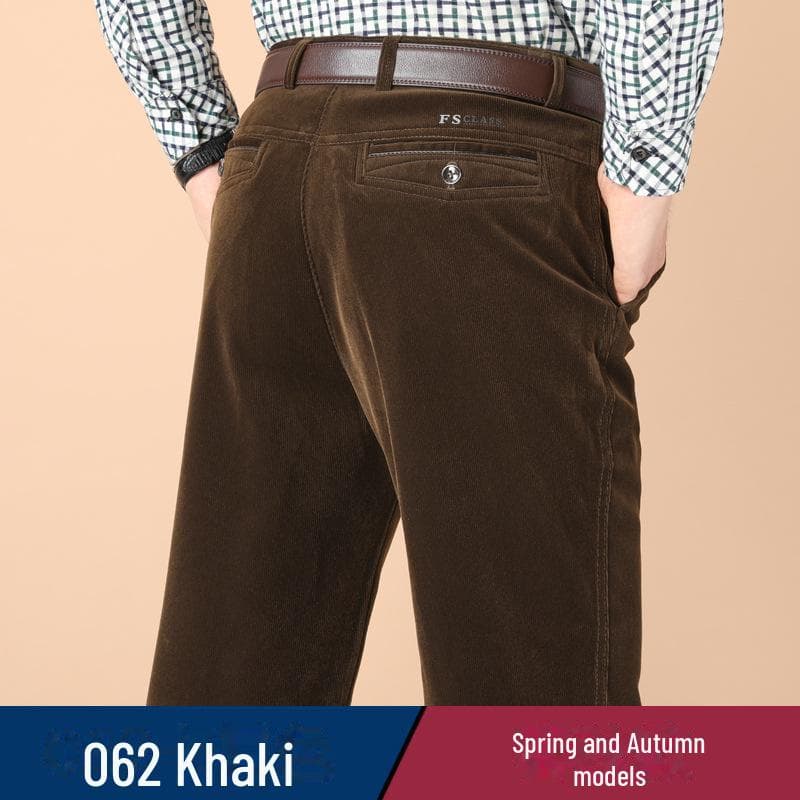 Men's Stretch Corduroy Pants - Middle-Aged, Casual, Loose Fit, Plus Velvet, Thickened for All Seasons 38 (3')