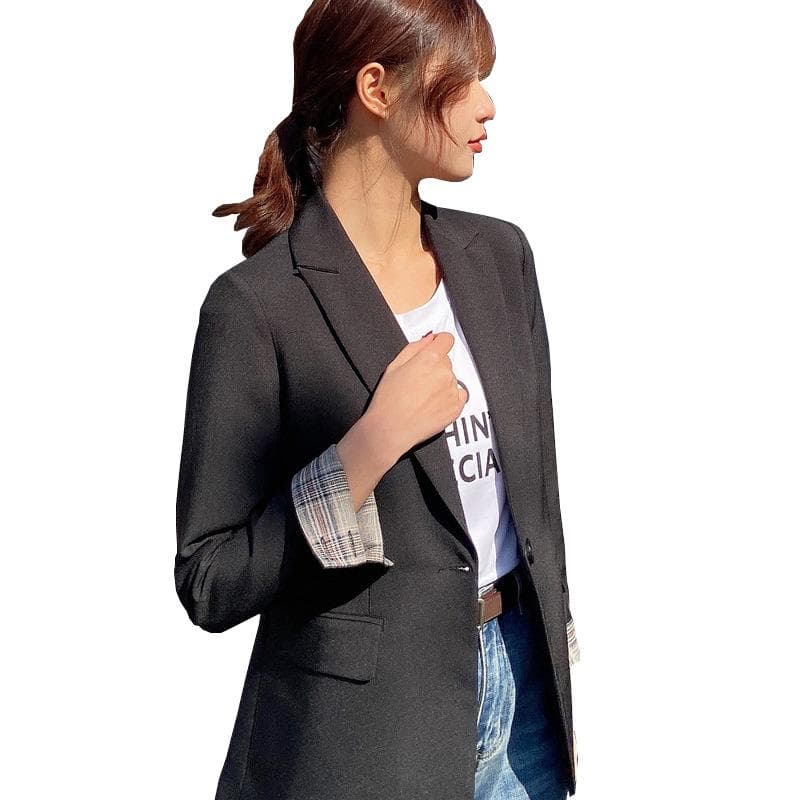 Suit Jacket for Women In Early Spring, Korean Style, Street Style, Small, Thin, Temperament, Casual Roll-sleeved Small Suit 2XL black
