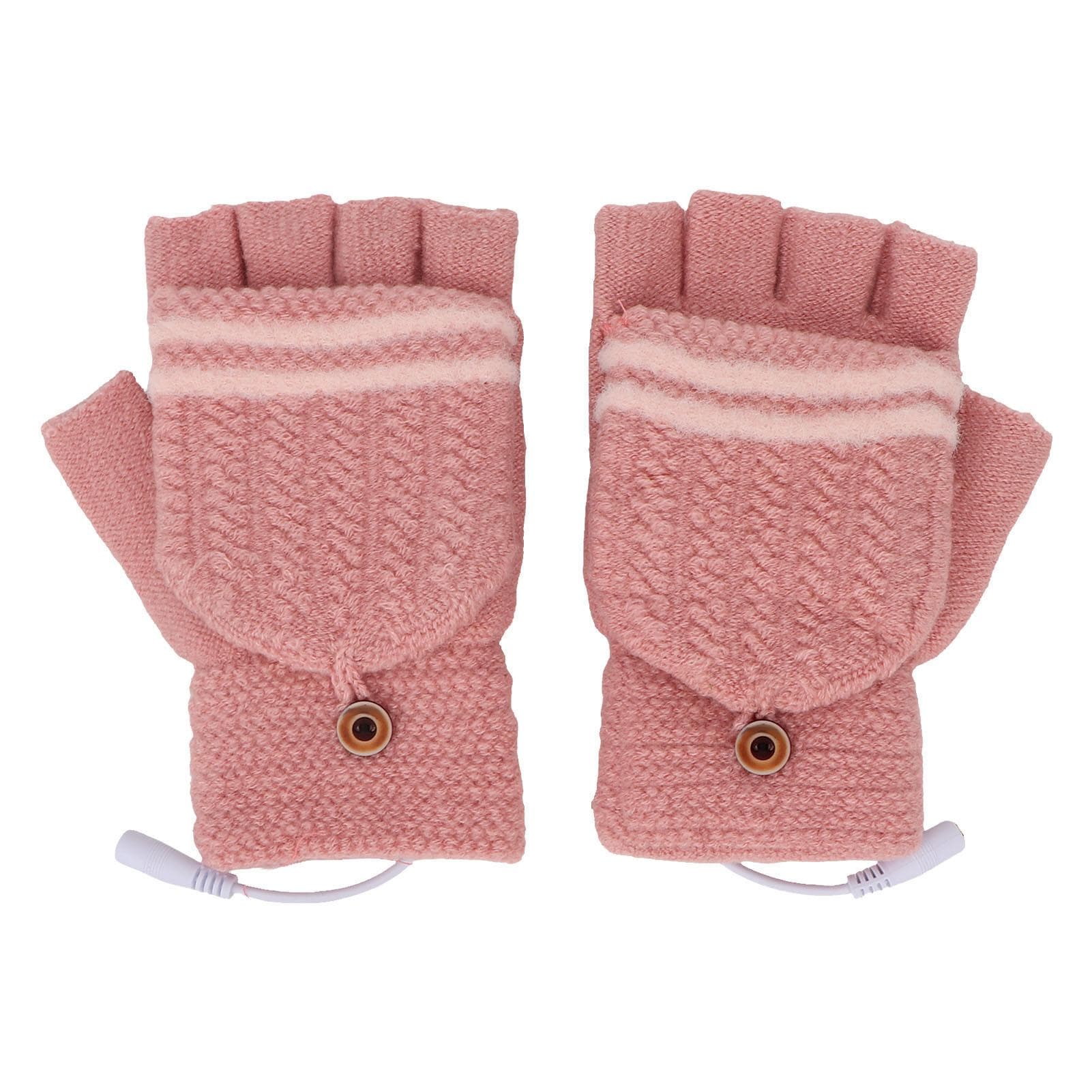 Heated Mitten Gloves Double Sided Heating Promote Blood Circulation USB Hand Warmers for Winter pink