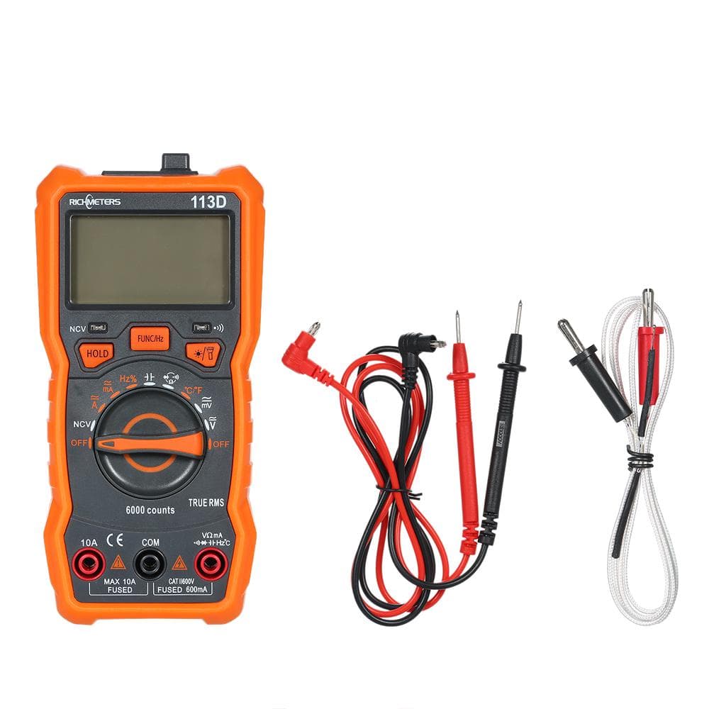RICHMETERS RM113D NCV Digital Multimeter 6000 Counts Auto Ranging AC/DC Voltage Temperature Measuring Meter with Magnetic Suctio