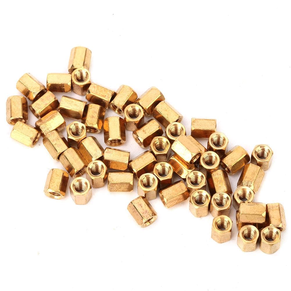 50 Pcs Brass M3*6mm Hollow Double Pass Printed Circuit Board Standoff Hex Spacer