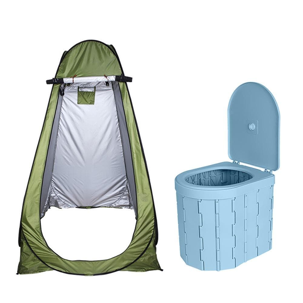 Portable Toilet for Camping Convenient Car-mounted Folding Toilet with Tent for Travel Adult blue