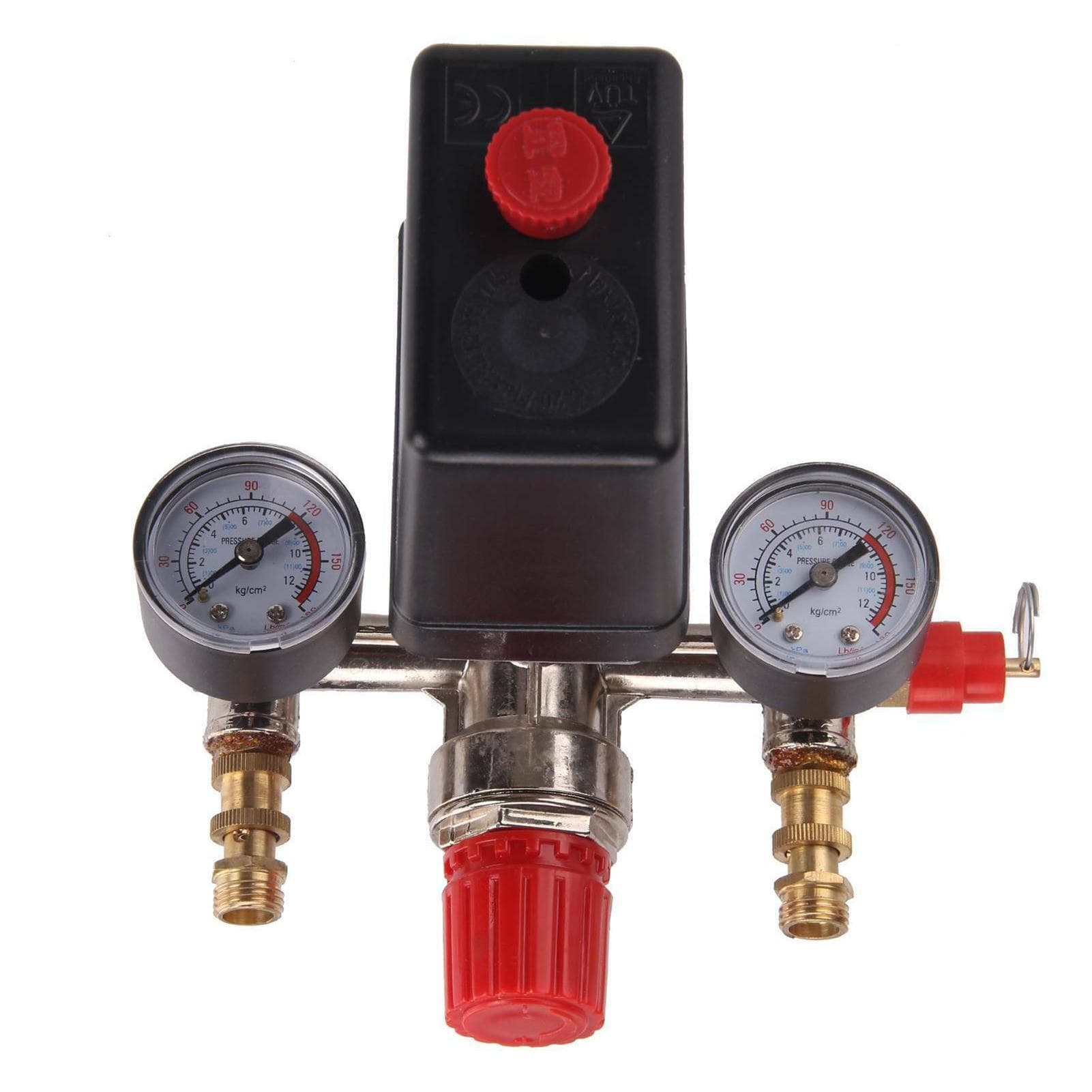 230V Pressure Switch Air Valve Intake Manifold Compressor Control Regulator Gauge Set Red & Gold & Black