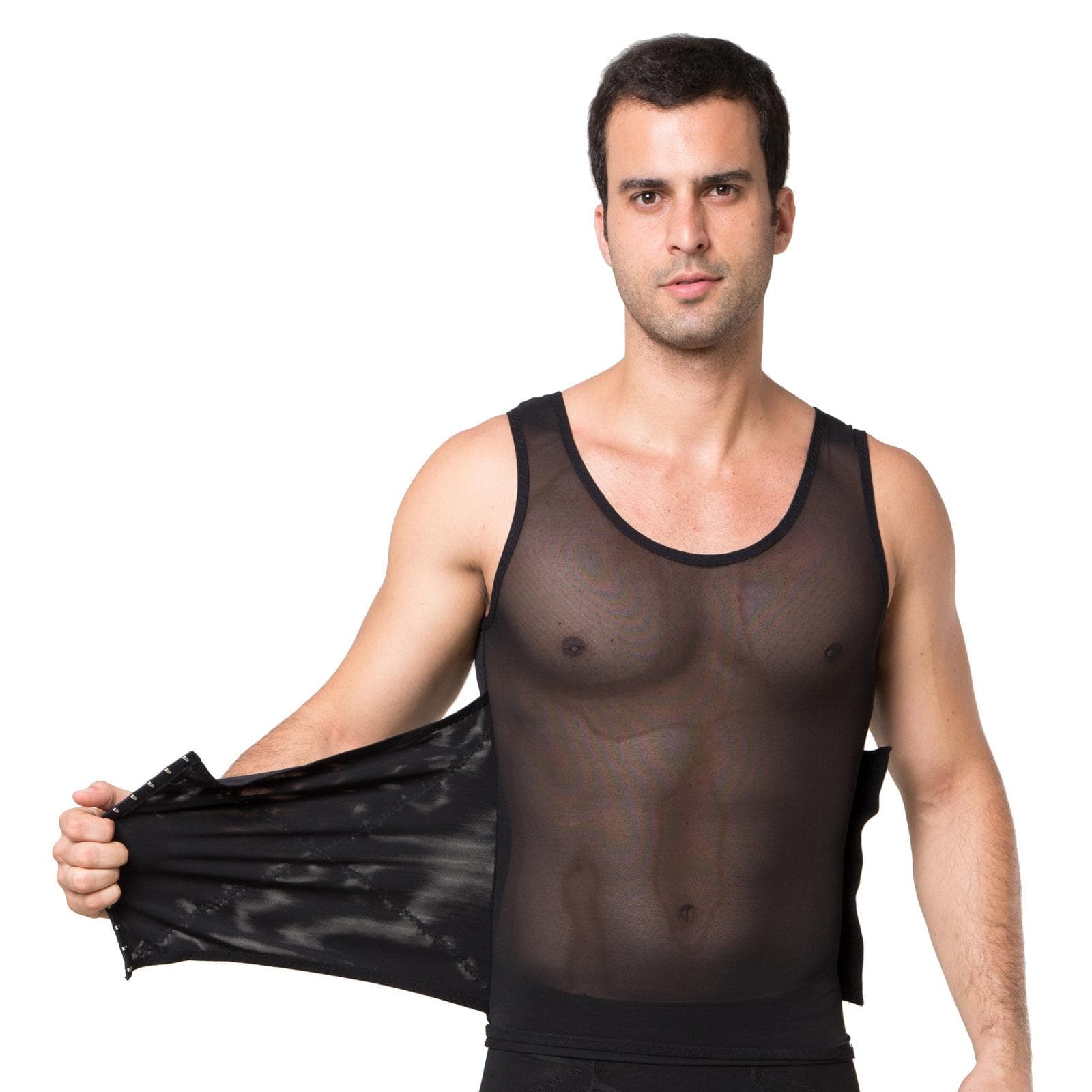 Men Gym Sport Fitness Vest Shapewear Abdomen Undershirts Bodybuilding Tank Tops Slimming Body Shaper L black