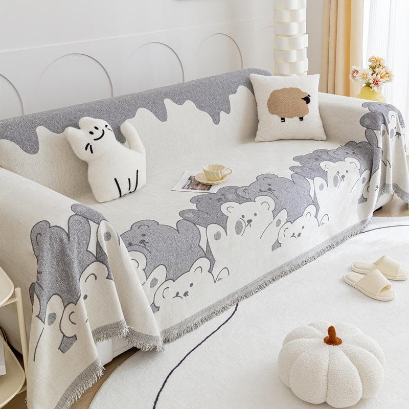 Cartoon Bear Sofa Towel Tassel All Inclusive Non Slip Cover Living Room Universal Comfortable Dustproof Cushion Machine Washable 180x130cm1pcs