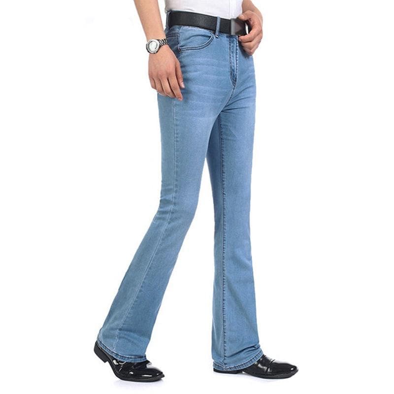 Mens Denim Bootcut Pants 70s Western Cowboy Bell Bottoms Flared Jeans Trousers Casual Plus Size 36 light blue