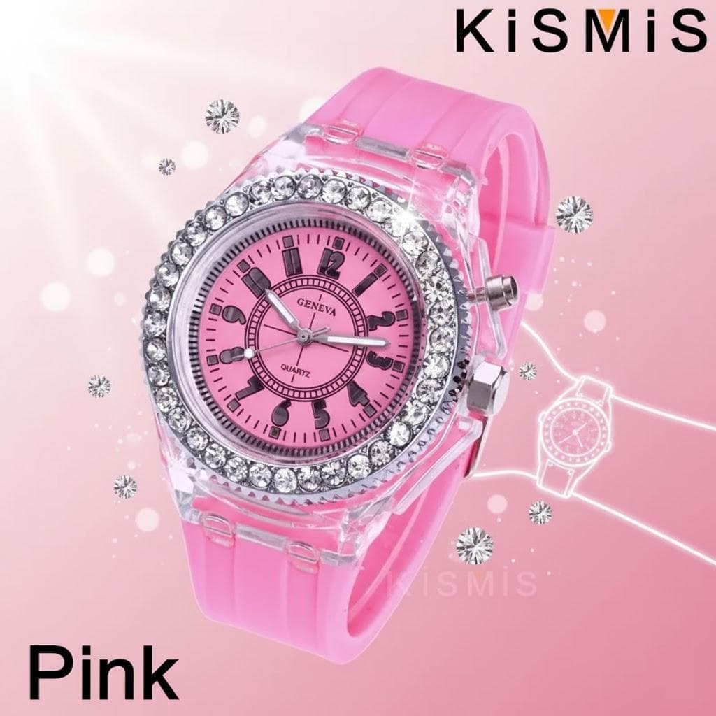 Trendy Luminous LED Quartz Watches for Men and Women Stylish Rhinestone Design Sports Watch for Couples Chic Practical Timepiece pink