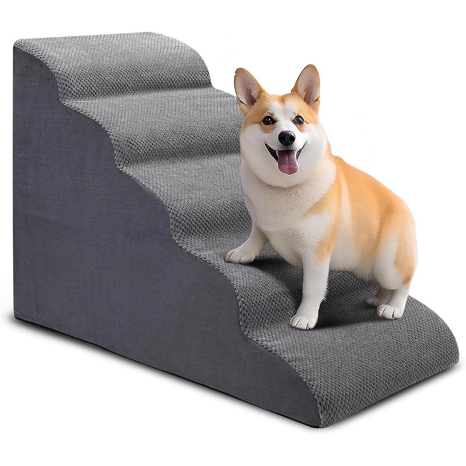 Dog Stairs for High Beds 5-Step Dog Steps for Small Dogs and Cats Curved Pet Stairs for High Bed grey