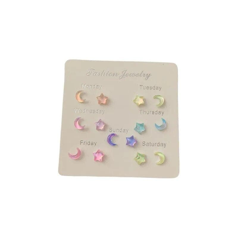 Fantastic Fairy Colorful Star Moon Stud Earrings Set Women Pink Purple Transparent Cute Earring Jewelry Gift