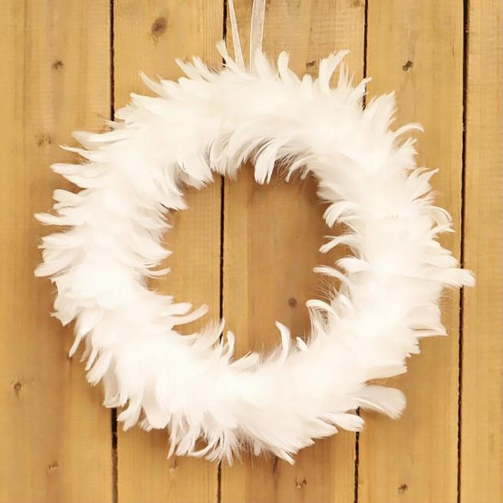 Outdoor White Feather Wreath Thanksgiving Indoor Garlands for Festival Holiday Home Decoration Front Door Hanging Glow Wreath Without light