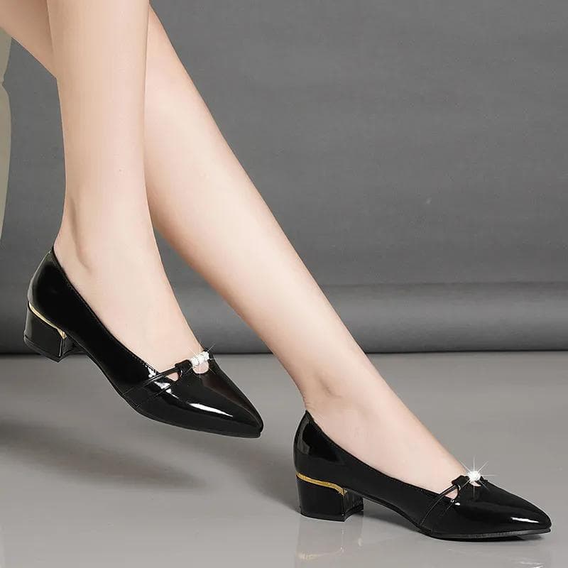 Real Soft Leather Single Shoes Women Spring and Autumn Mesh Breathable Thick Heel Small Leather Shoes British Style Shallow Mouth Work Shoes 41 black
