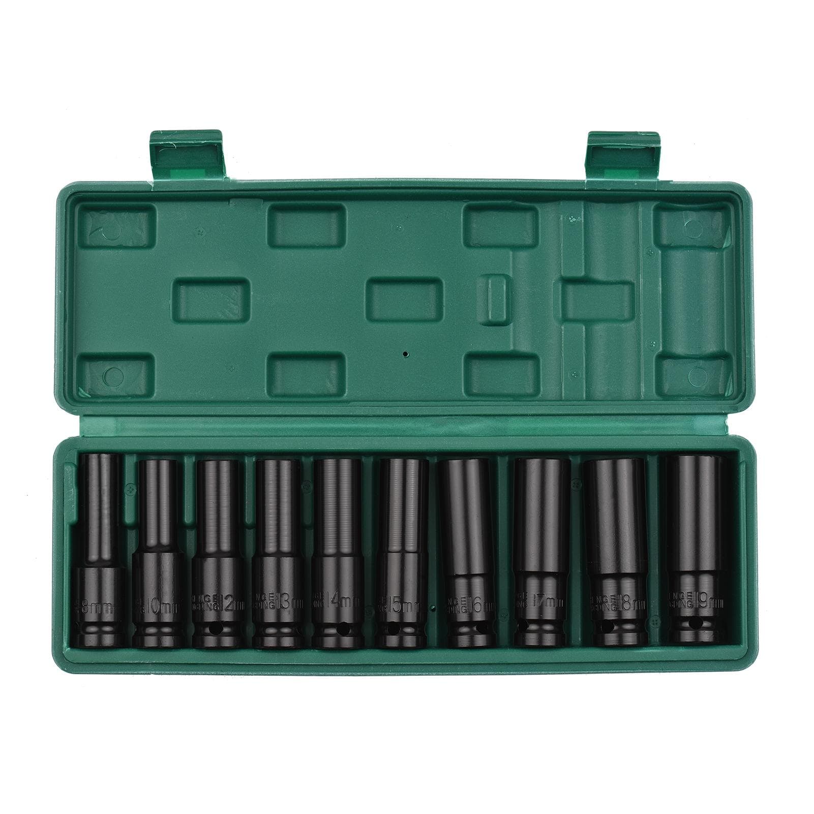 Geevorks 1/2 Inch Drive Hex Impact Socket Set 10-Piece Deep Socket Metric Sizes 10-22mm and 3/8 10pcs & 8-19mm black