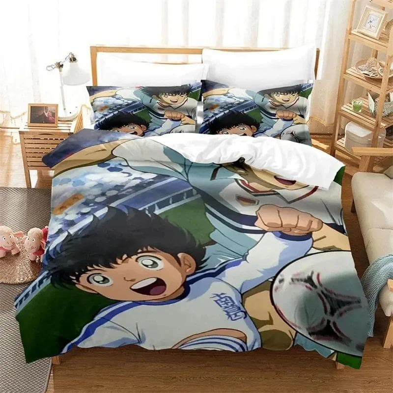 Anime Captain Tsubasa Bedding Set,Duvet Cover Comforter Bed Set Quilt Cover Pillowcase,King Queen Twin Size Boys Girls Adults 70x133cm 2pcs