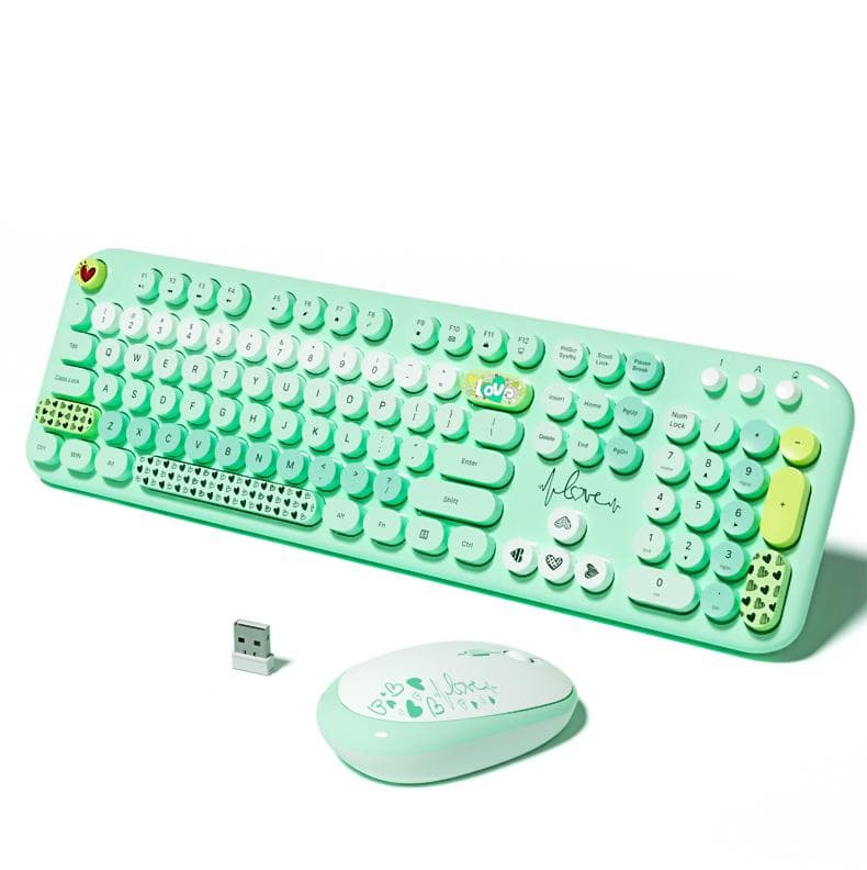 MOFII Wireless Keyboard and Mouse Set Lovely HighQuality Mixed Color 104 Keys USB Receiver Office green