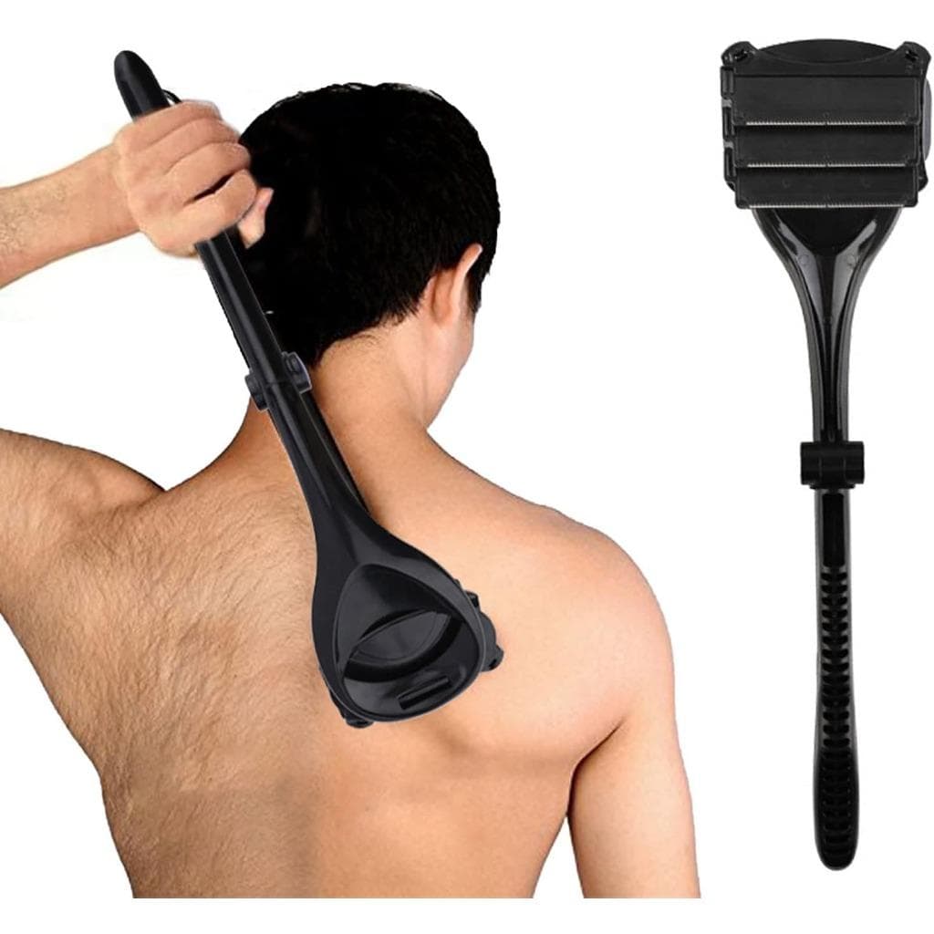 Men's Back Shaver, Foldable with Three Cutting Heads for Back, Body, Ergonomic, Body, Wet or Dry Shaving black