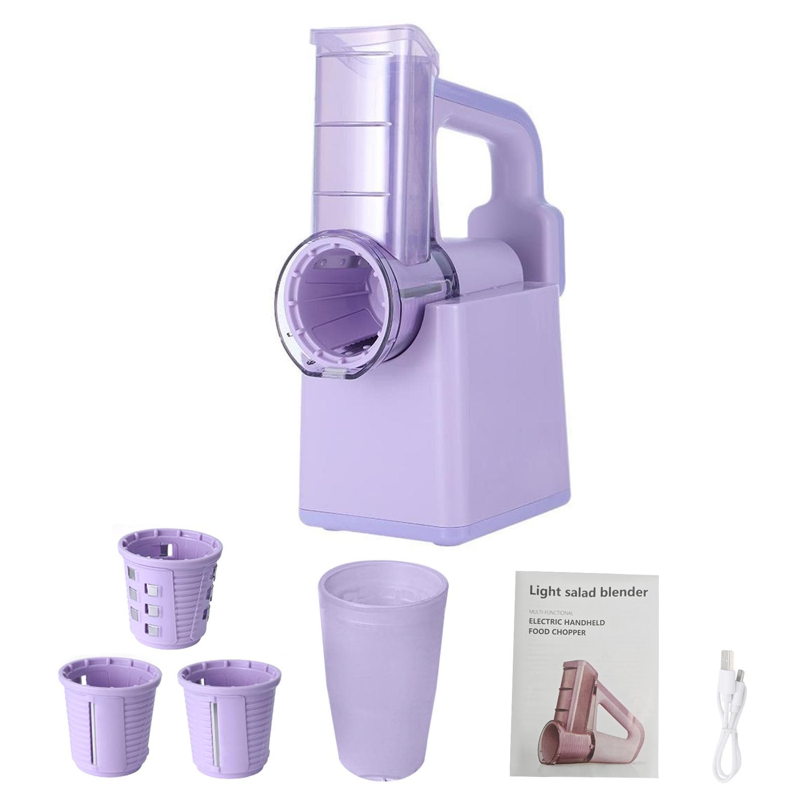 Cordless Electric Rotary Cheese Grater Vegetable Slicer 3 In 1 Handheld Vegetable Shredder Salad purple