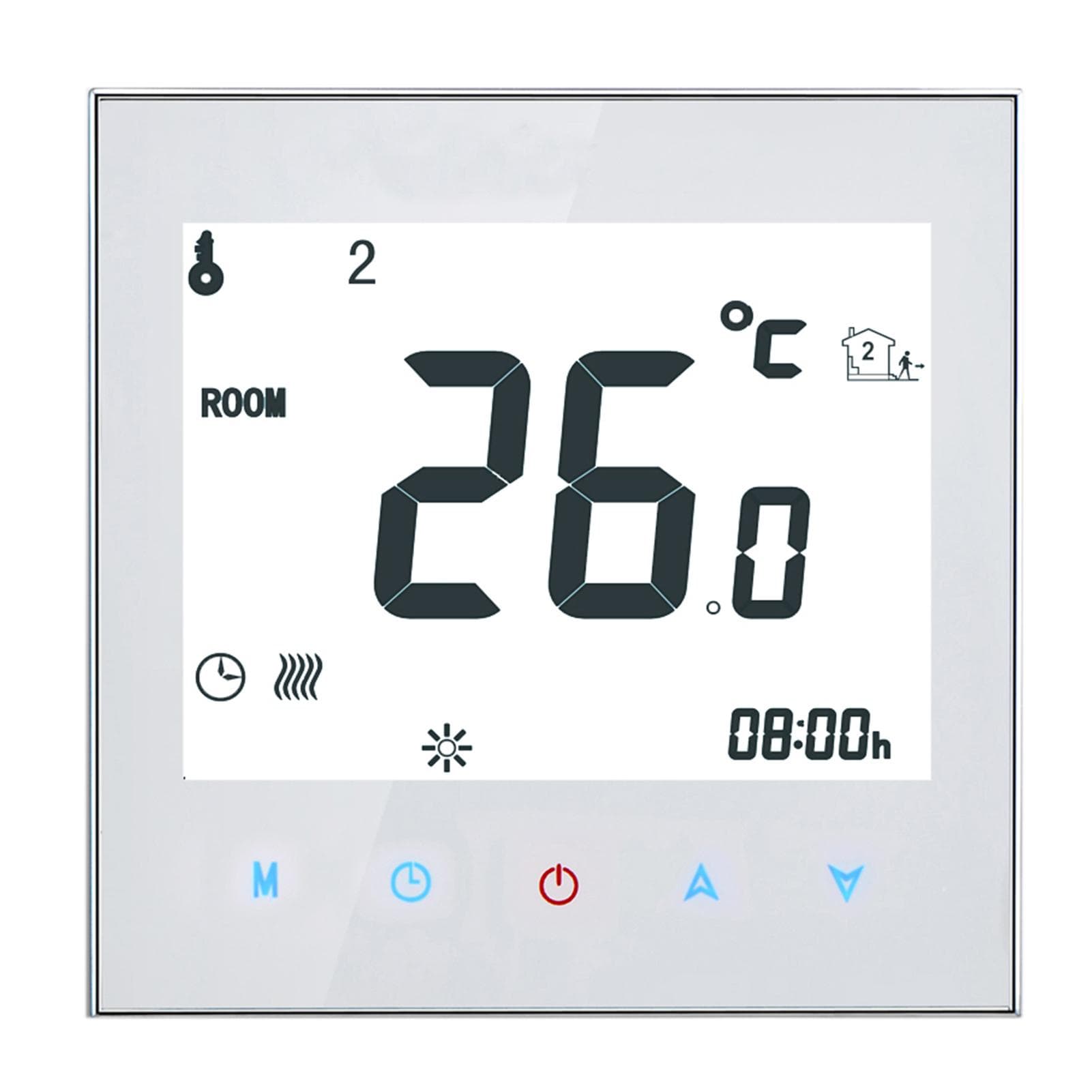 16A 95-240V Weekly Programmable LCD Display T-ouch Screen Electric Heating Thermostat Room white