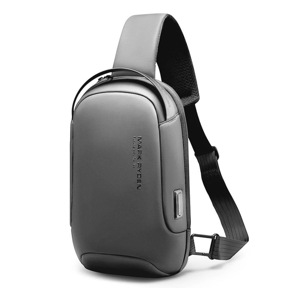 Man Chest Pack USB MultiFunction Fashion Outdoor Waterproof Single Shoulder Pack grey