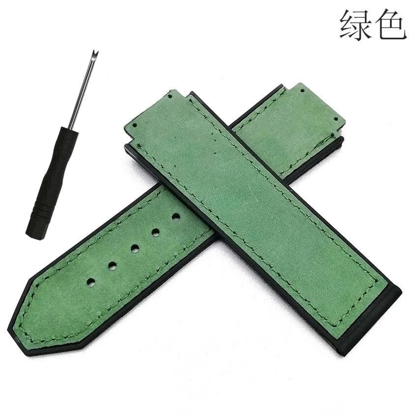 Replace Bands for Hublot Big Bang Classic Fusion 25mm*19mm Buckle 22mm Frosted Leather Watchband Back Rubber Watch Strap green 21-13-18mm