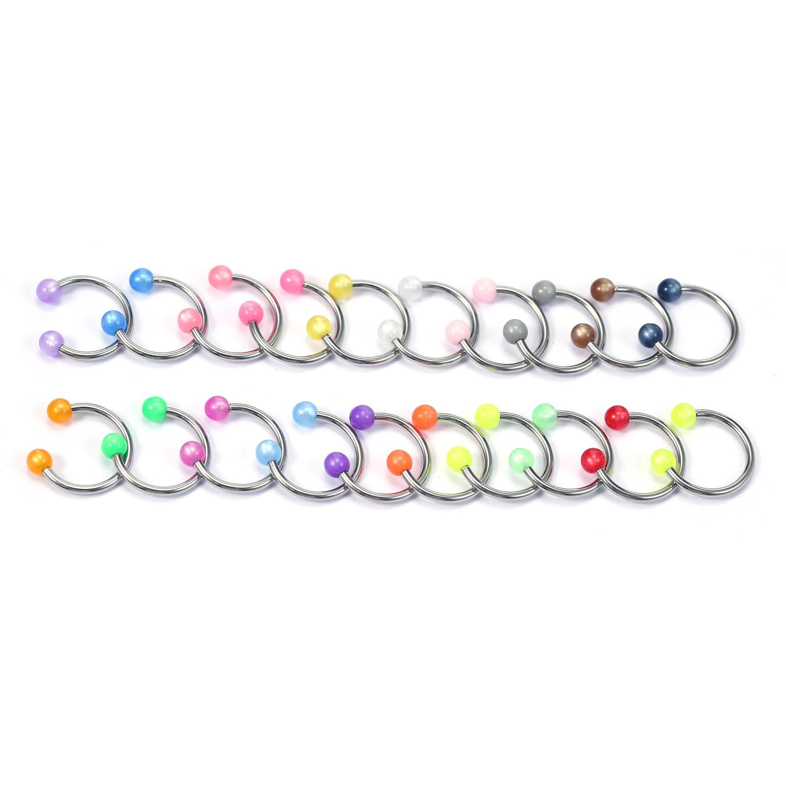 20Pcs Colorful Nose Septum Rings Ear Rings Body Stainless Steel Piercing Studs Jewelry Lip Eyebrow multicolour