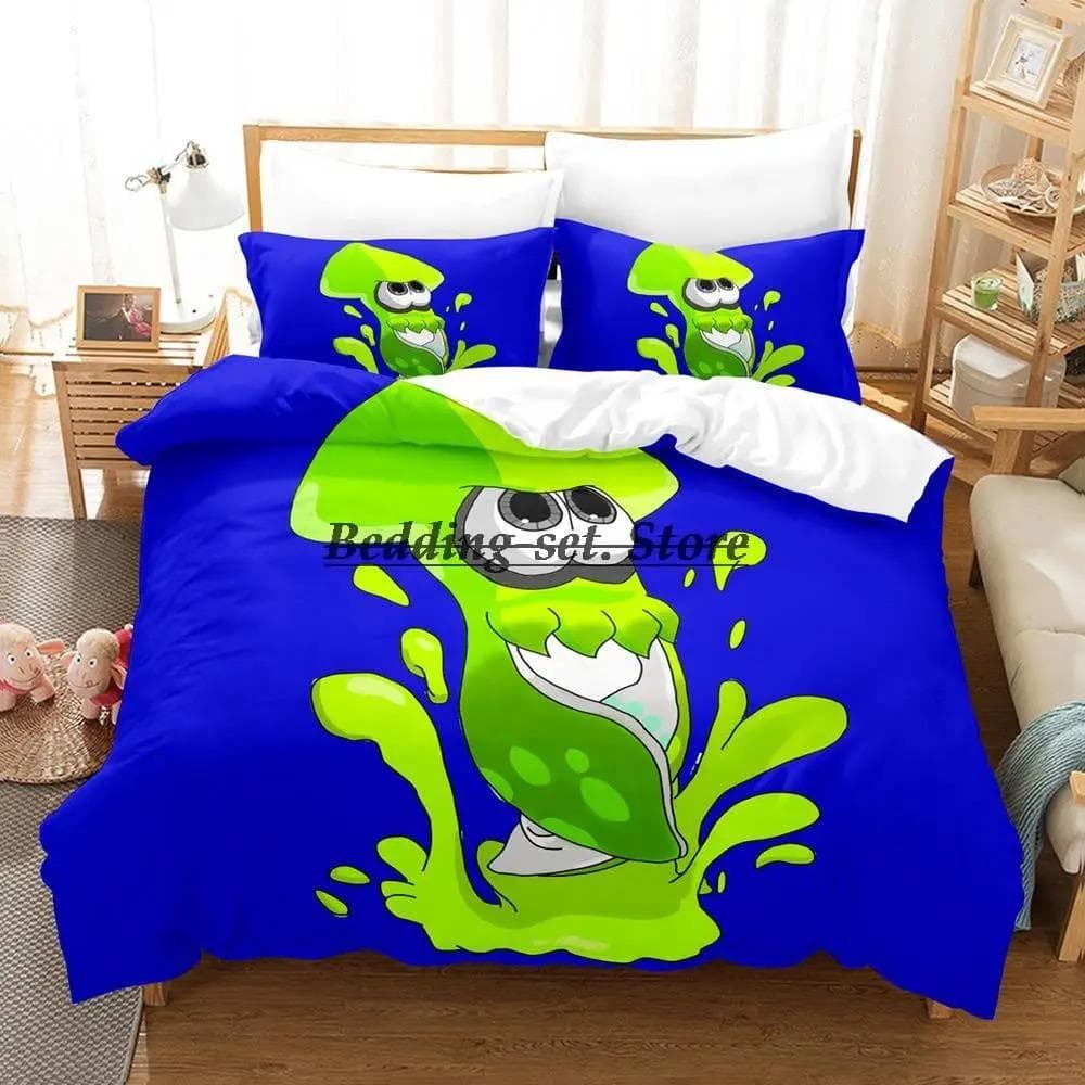 Splatoon 3 Inkling Squid Bedding Set Single Twin Full Queen King Size Bed Set Aldult Kid Bedroom Duvetcover Sets Bed Sheet Set EU Single 135x200cm
