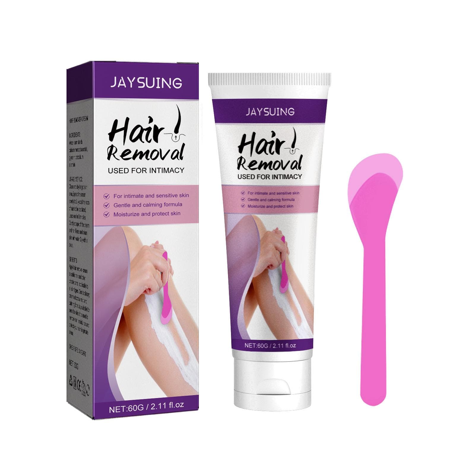 Jaysuing 60g Hair Removal Cream Painless Hair Removing Depilatory Cream for Men & Women Body Facial pink