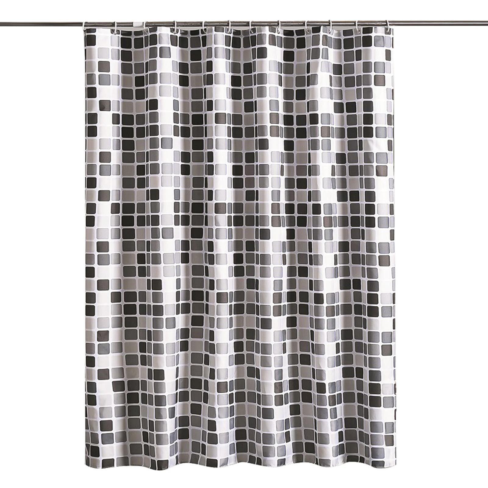 1pc Waterproof Shower Curtain Geometric Printed Bath Curtains Mosaic Pattern Polyester Cloth 240cm * 200cm grey