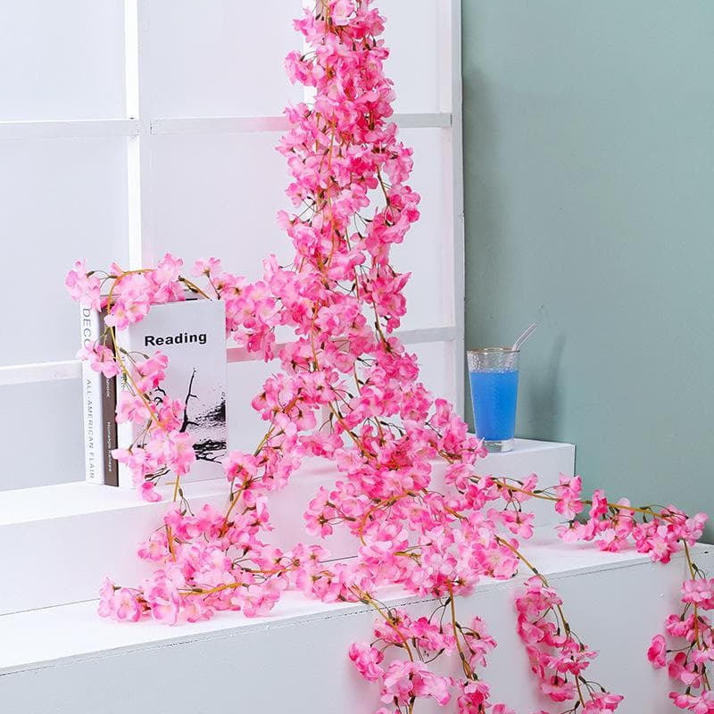 Artificial Vine Cherry Flower Sakura Blossom Garland Home Decoration for Bedroom Office Rose Red rose red
