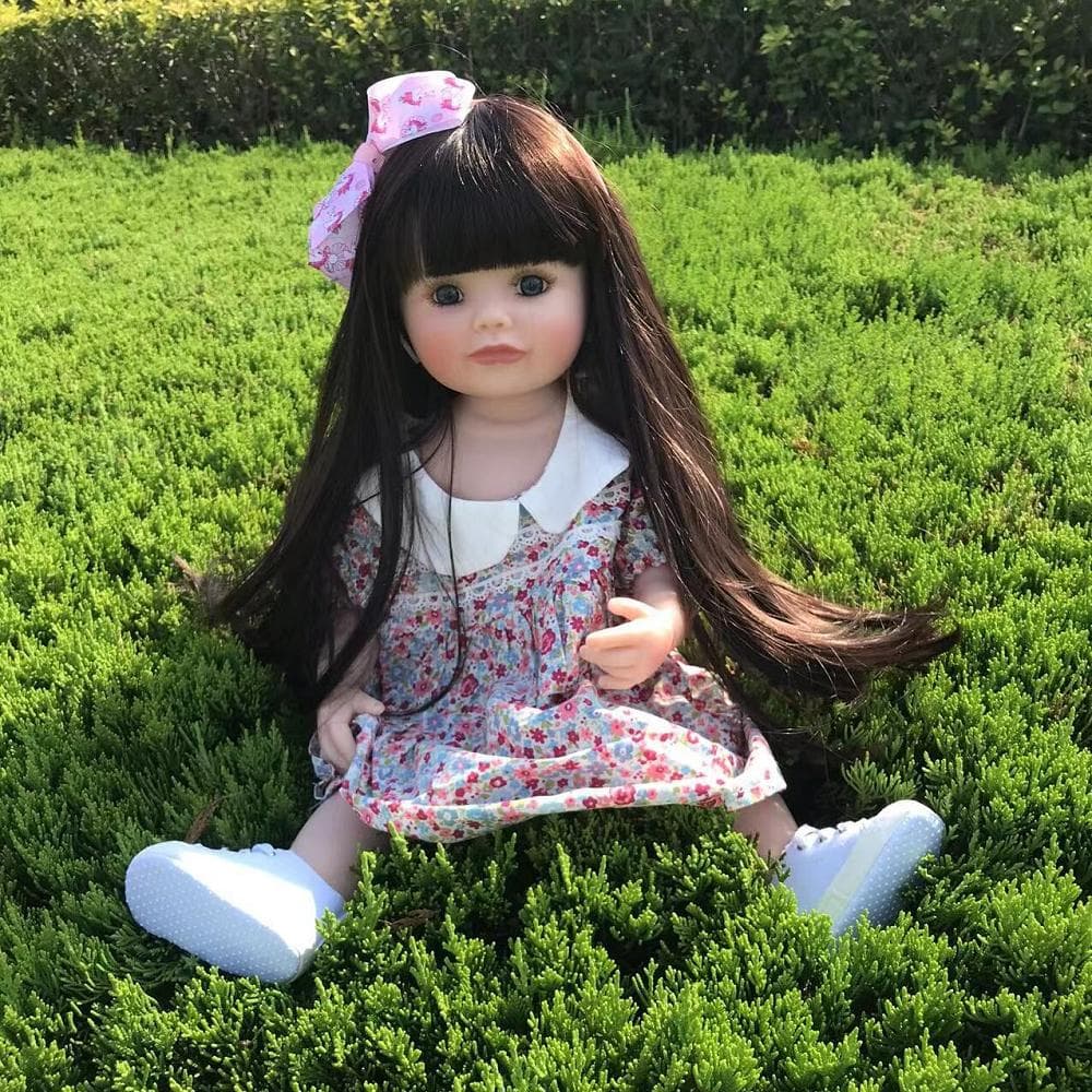 55 CM 22 Inch Full Silicone Body Brown Long Hair Lifelike Reborn Baby Girl Doll Toy Can Stand Realistic Princess Toddler Bebe