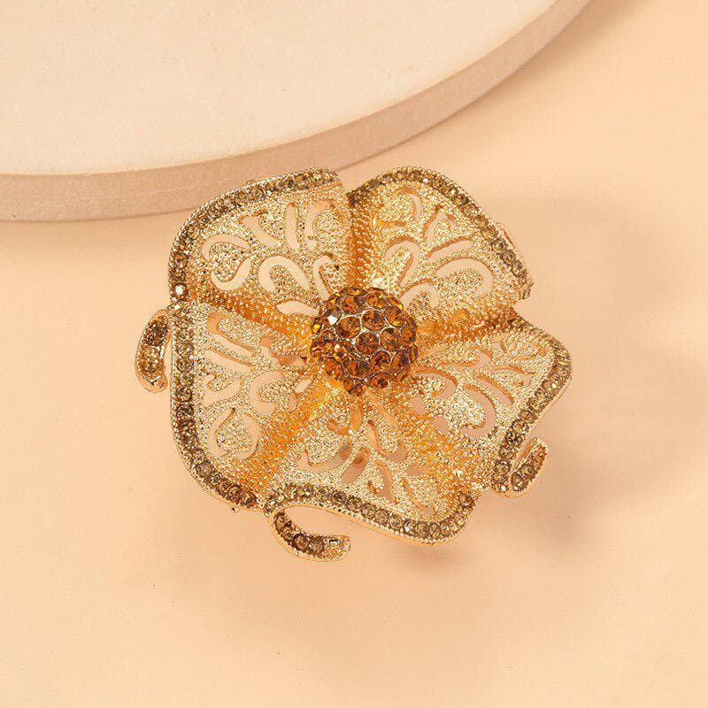 Oversize Geometric Hollow Flower Chunky Rings for Women Adjustable Princess Queen Big Wedding Accessories Rings yellow
