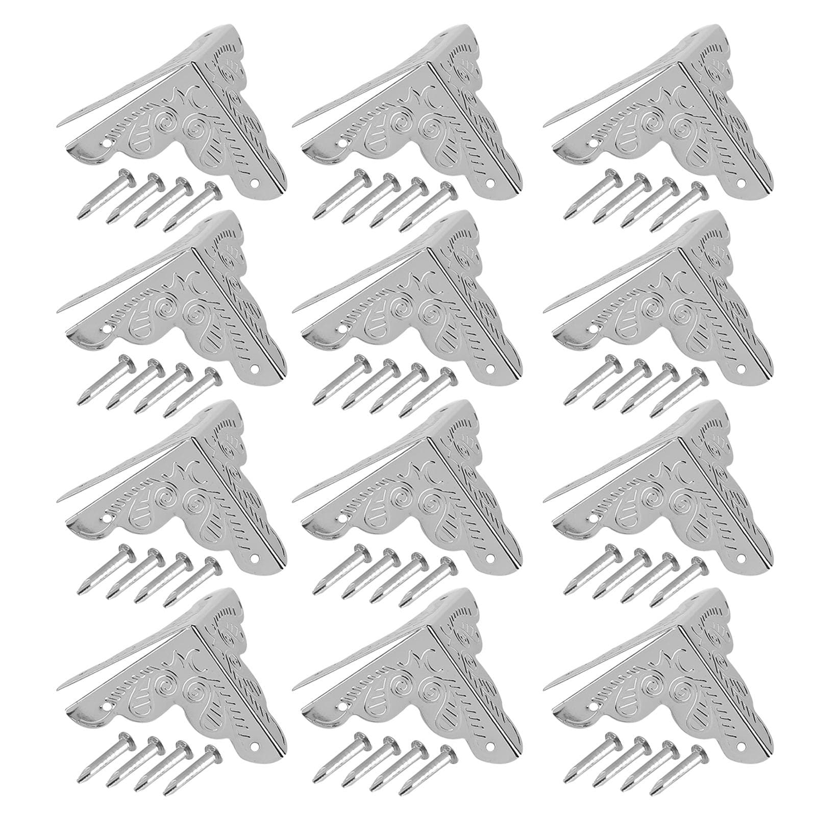 12pcs Wooden Box Jewelry Gift Case Corner Decorative Protectors Iron Edge Cover Guard Sliver Silver