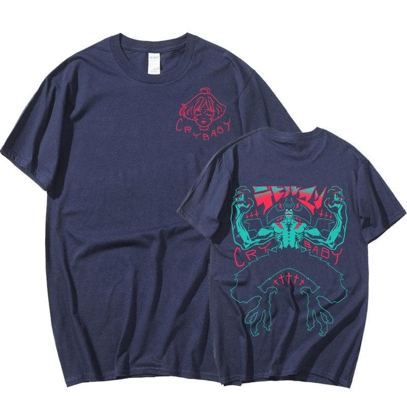 Anime Devilman Crybaby Double Sided Print T-shirt Unisex's Women Casual Cotton Oversized T-shirts Harajuku Streetwear Tees Cosplay XL