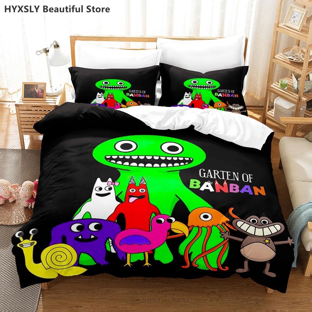 Banban Garten 3D Bedding Set Game Quilt Cover Pillowcases Single Queen King For Kids Rainbow Cartoon Duvet Cover Sets EU Single 135x200cm