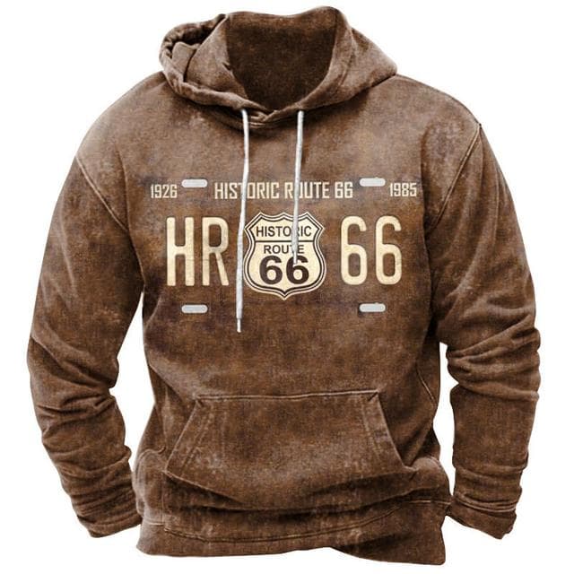 Fashion Vintage Men's Hoodie 66 Highway 3D Printing Hooded Sweatshirt Punk Streetwear Winter Jacket Tops Men's Casual Pullover 4XL