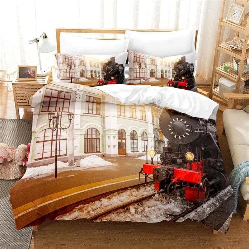 Train Duvet Cover Full Size Boys Steam Engine Bedding Set Microfiber 3D Rail Vehicles Comforter Cover For Kids Teens Room Decor AU Double 180x210cm
